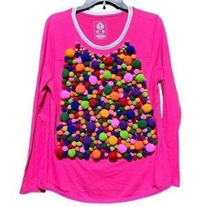 So Women's Pom Pom Candy Long Sleeve Tee w/ Headband Round Neck Pink‎ Size Large